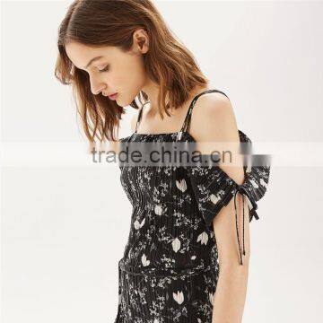 2017 Spring Polyester Off-shouldert Black Print Romper Womens photo-2