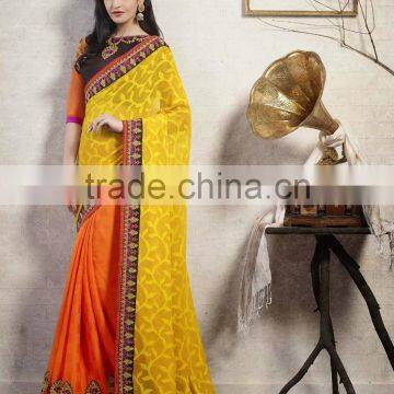 Beautiful Yellow & Dark Green Colors Combination Season In Style Designer Sarees photo-5