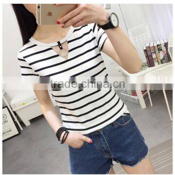 Girls Cheap Plain v Neck Stripe t Shirt With Ring Low Moq Wholesale Price photo-2
