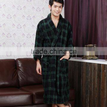 Navy and Blue Color Cotton Terry Velour Yarn Dyed Jacquard Bathrobe for Men