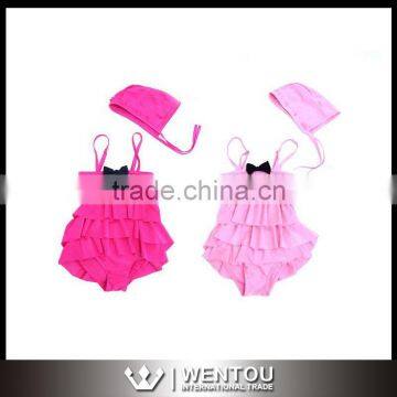 Children Girl Solid One Piece Ruffled Swimsuit Beachwear