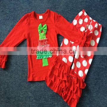 Boya Newest children fall ruffle clothes Christmas cute girls boutique clothing set import newborn baby clothes