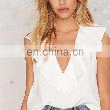 Wholesale Women Shirts and Tops Latest Women Cotton Ruffle Top photo-2