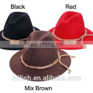 High quality fashion custom colors flat wide brim fedora felt party hat with string for adults wholesale MFJ-0065