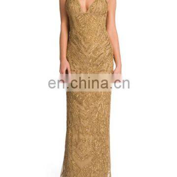 2017 New In Gold Runway Glitter CUT OUT ON BACK STRAP SLEEVELESS FLOOR LENGTH MAXI DRESS