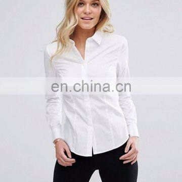 High Quality Fuller Bust Stretch Cotton Woman Shirt, Basic White Shirt