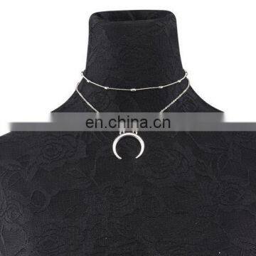 Fashion Summer Jewelry Beads Double Layers Necklaces Moon Pendant Necklace photo-4