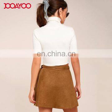 New Customized Wholesale Promotional Reversible Tan Suede Magic Wrap Mini Skirt