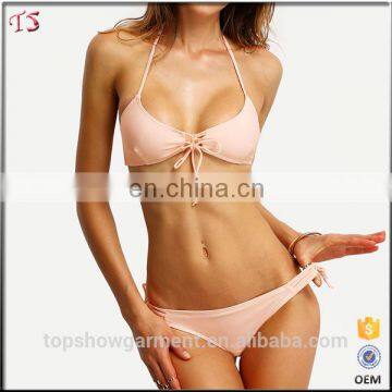 China swimwear factory high quality sexy halter lace up blank swimwear bikini women