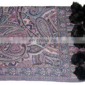 Paiseley Design Shawl With Fur Balls in Mexico photo-3