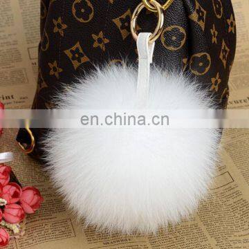 Factory direct supply fox fur pompom pompon keychain with high quality hardware