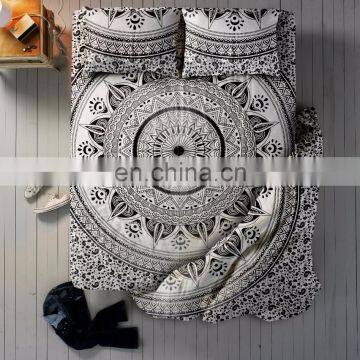 Indian Latest Ombre Mandala Duvet Doona Cover With Bed Sheet & Pillows Black & Multi-Color Queen Size 4 PC Set