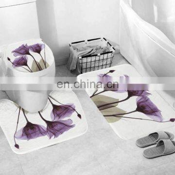 I@home Daffodil 4 Piece Water Resistant Shower Curtain Set Custom Bath Print With Non-slip Rugs