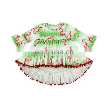 Hot Selling Baby Girl Fashion Top Dress Printed Floral Christmas Style High-low Top Pompom Dress Baby Clothes photo-6
