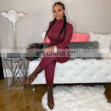 Women Two Piece Set Long Sleeve Shirt Turtleneck Top + Flare Pants Casual Joggers Pants Tracksuits photo-2