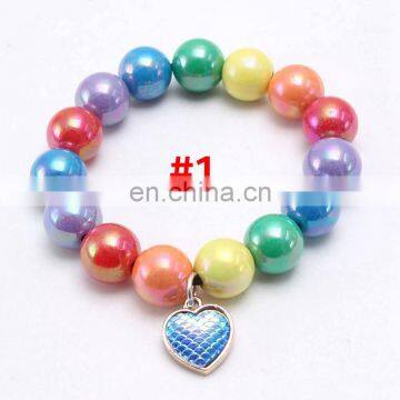 Kids Rainbow Bracelet Girl Colorful Beads Bracelet With Scale Alloy Pendants 10Colors Gift photo-6