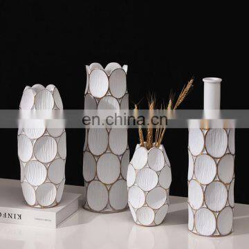 Turkish Royal Style Living Room Furnishings White Cylindrical Resin Plant Dried Flower Vase