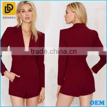 Low V-lapel Zip/hook Closures At Waist & Light Padding At Shoulders Suit Romper