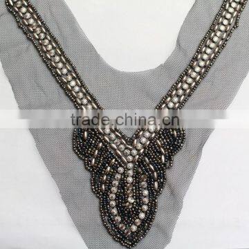 0518L Hot Sale Fashion Handmade Rhinestone Collar Applique, V Shape Rhinestone Applique Collar,beaded Rhinestone Collar Applique photo-4