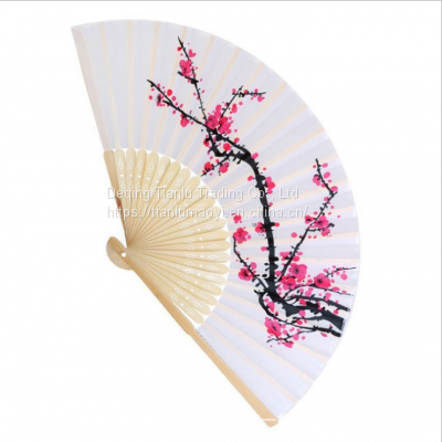Chinese Feng Shui Painting Plum Blossom Silk Fan Chinese Classical Folding Fan Wedding Folding Fan Single Cloth Fan Japanese Fan Gift Wholesale photo-2