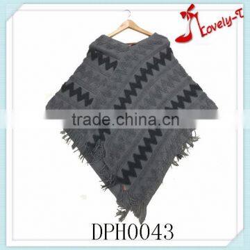 Latest design fashion high quality knitting poncho women sweater and shawl