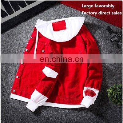 Customized Brand 100% Cotton Lapel Hooded Jacket Men's Windbreaker Washed Casual Jacket Bomber Jacket S-4XL photo-2