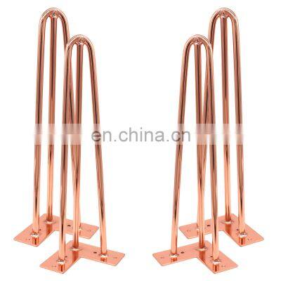 Hairpin Legs Modern Round Chair Chrome Bench Dinning Dining Coffee Metal Steel Furniture Table Rose Gold Hairpin Legs For Table