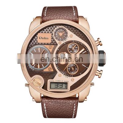 Luxury Oulm 9316B Men Quartz Watch Leather Strap Analog Digital Display Chronograph Sport Wrist Watch