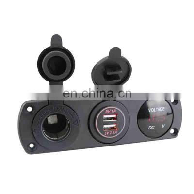 Car cigarette lighter dual hole panel dual USB charger with voltmeter car cigarette lighter dual USB interface