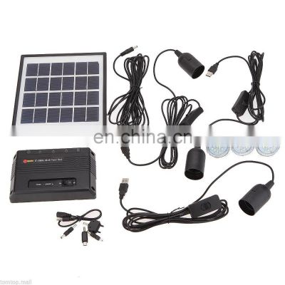 Solar Lighting System Portable DC Home System Light Kit Solar Generator with Solar Panel LED Light Bulb and USB Ports