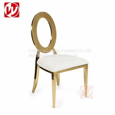 Hot sale gold stainless steel banquet dining chair white pu leather wedding chair