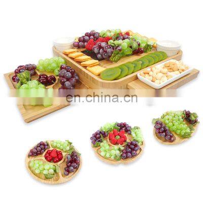 Bamboo Cheese Charcuterie Serving Tray Marble Platters Board With 3 Drawers photo-3