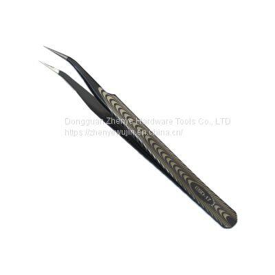 Single Fine Stainless Steel Black Anti-static Clip With Texture ESD-17 Tweezers for Eyelash Grafting