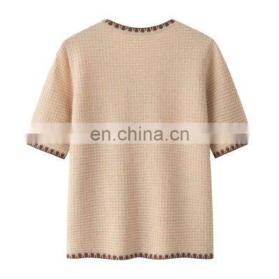 Autumn Ladies Cardigan Sweater Fancy Black Short Sleeves V-Neck Casual Knitted Cashmere Material With Pockets Decoration photo-2