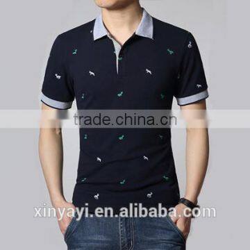 2015 Men pique polo t shirt with small print from knitting garment factory