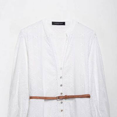 European and American Style Women's Fashion Temperament Hollow Embroidery Mini Long Sleeved Dress