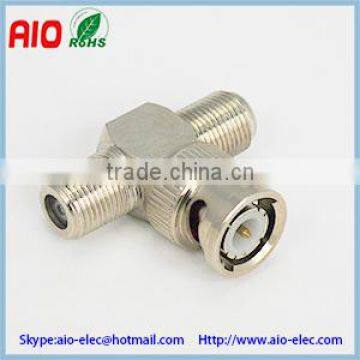 T type RF Adaptor Connector bnc male to double F femalefor CCTV