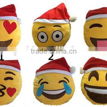 emoji pillow with santa hat/whatsapp emoji pillows with chrsitmas hat/custom whatsapp emoji pillow