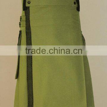 Khaki Deluxe Utility Modern Kilt Two Side Contrast Pockets On Both Side Made Of Brushed Cotton Material