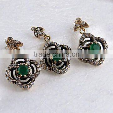 Stylish Precious Green Onyx & White CZ Jewellery Set, 925 Sterling Silver Jewellery, Handmade Silver Jewellery photo-5