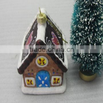 2016 wholesale glass christmas handpainted snow house for tree hanging decoration