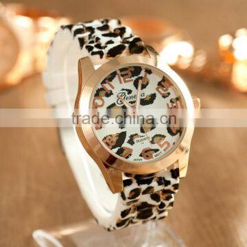 Fashion Leopard printing band and dial wrist watch Cool sporty quartz watch