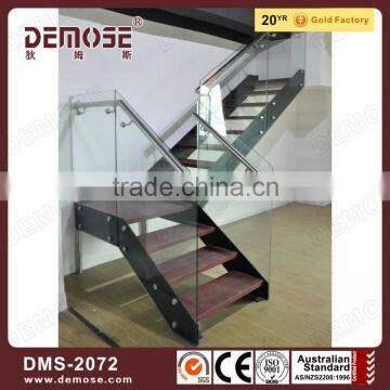 steel floating wood glass straight staircase supplier