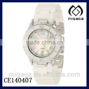 mother of pearl dial face watch zirconia ceramic quartz watch