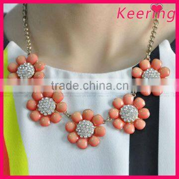 Latest design orange flower crystal necklace WNK-234