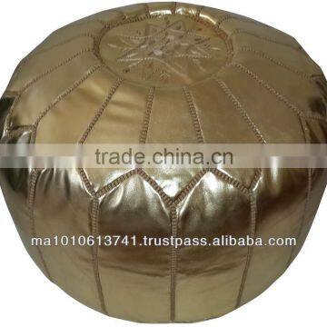 Gold moroccan leather pouf footstool