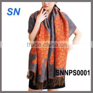 2014 fashion print pattern peacock pashmina scarf