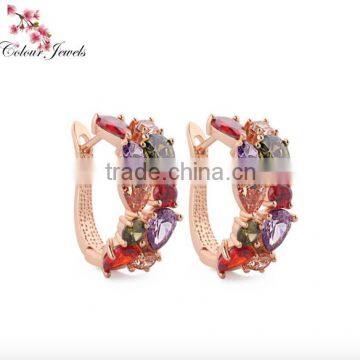 18k Gold Plated Multicolor CZ cubic zirconia AAA Cluster Clip Earrings for Women