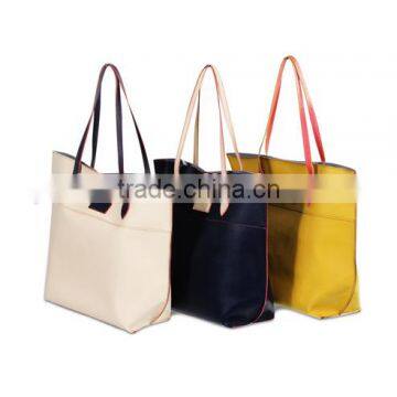 LCL-B1309021 Shining Pvc pu bi Color Customized Fashion Lady Travel Weekend Tote Hand Bag