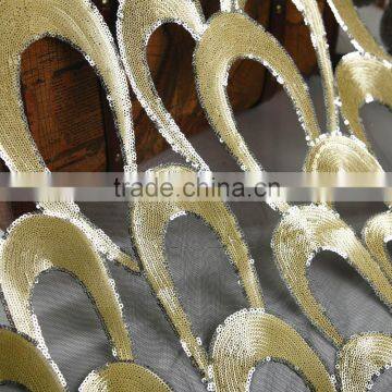 sequin embroidery ;3mm+3mm gold embroidry cloth;Polyester fibere cl;dress, home textile toys crafts use